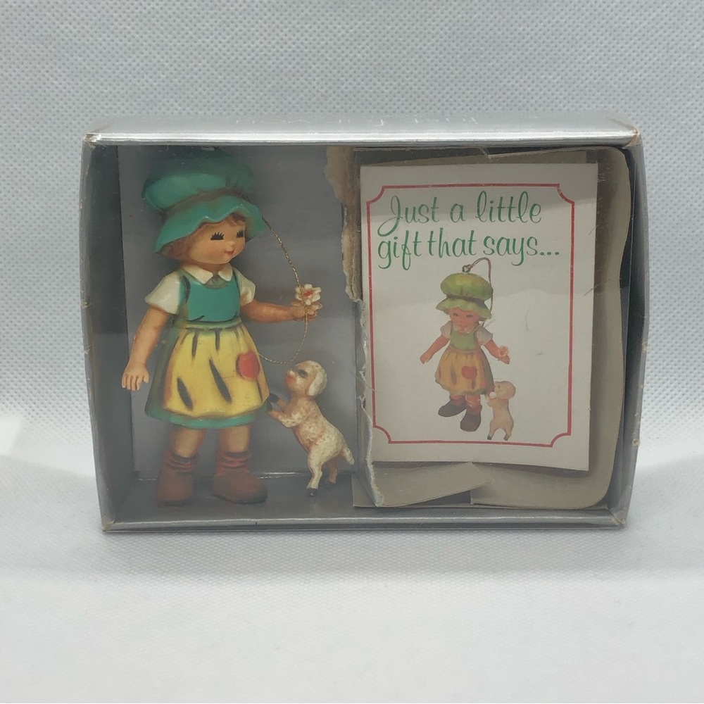 Bradford Novelty Christmas Greeting Gift Ornament Vintage Girl with Lamb c. 1983